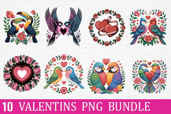 10 Valentines Birds Clipart PNG Bundle