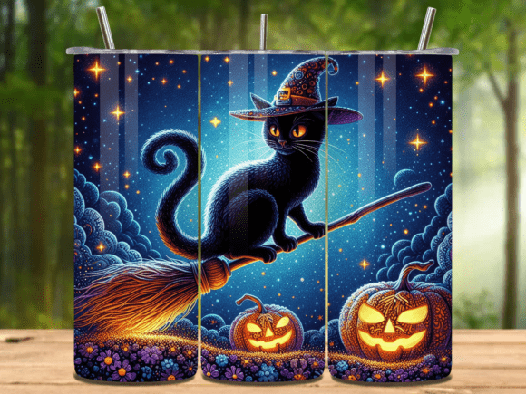 Black Cat Halloween Tumbler Wrap Png V11: A Spooky Design for Every Occasion