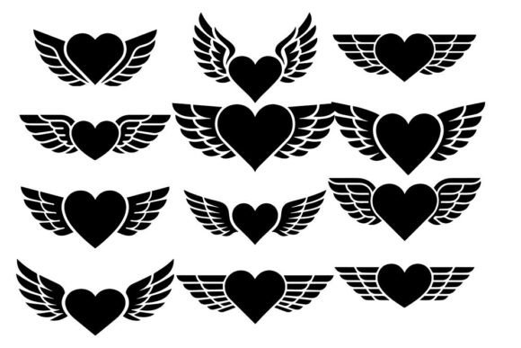 Collection of Black Winged Heart Vector