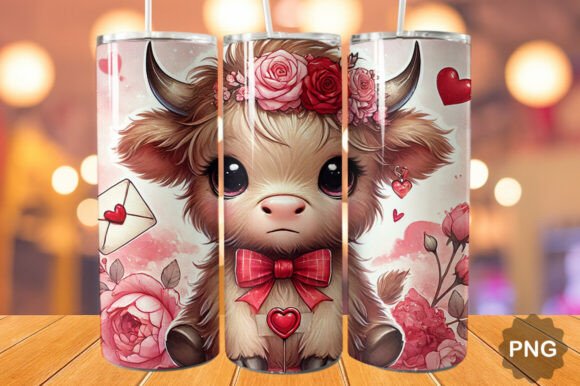 Cute Highland Cow Valentine Tumbler Wrap: A Trendy Digital Design for Creative Entrepreneurs
