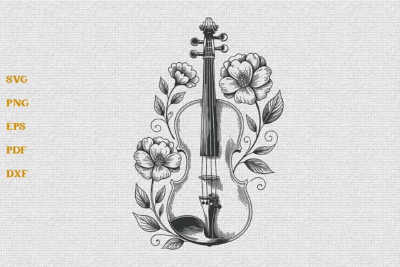 Floral Violin Music Instrument SVG