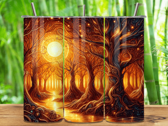 Golden Sun Tree Forest Tumbler Wrap: A Unique Design for Personalized Tumblers