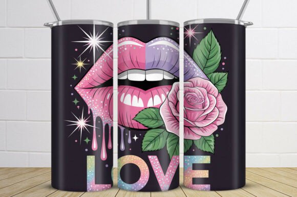 Love Lips Rose Tumbler Wrap PNG