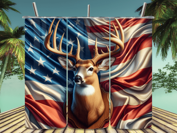 Majestic Buck with Usa Flag Tumbler Wrap: A Modern Design for Sublimation Enthusiasts