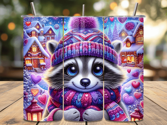Raccoon Snow Scene Tumbler Wrap Design