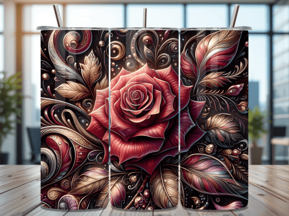 Red Rose Gold Leaf Art Tumbler Wrap: Elevate Your Custom Tumbler Designs