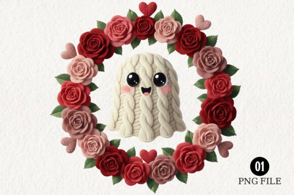 Rose Flower Heart Ghost Valentine PNG