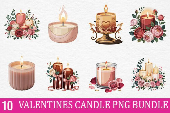 Valentines Romantic Candle PNG Bundle